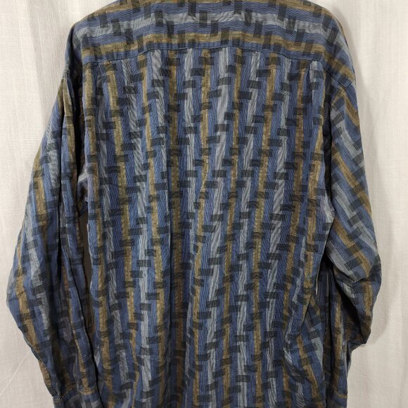Gillio Dress Shirt XXL Hidden Button Down Collar Gray Blue Tan Abstract Stripe - Picture 5 of 5